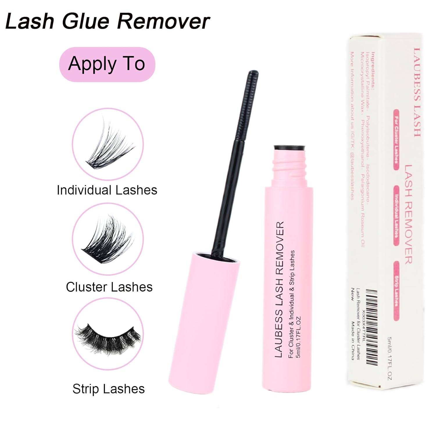 Detalle de LAUBESS Lash Remover for Cluster Lashes, 5ml — Gentle DIY Lash Extension Remover for Home Use