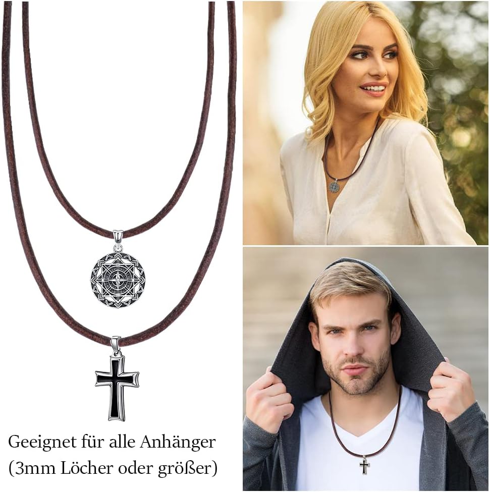 Detalle de Viwind Echtleder Halskette mit 925 Sterling Silber Verschluss (2,5/3 mm), geflochten, Länge 45–60 cm