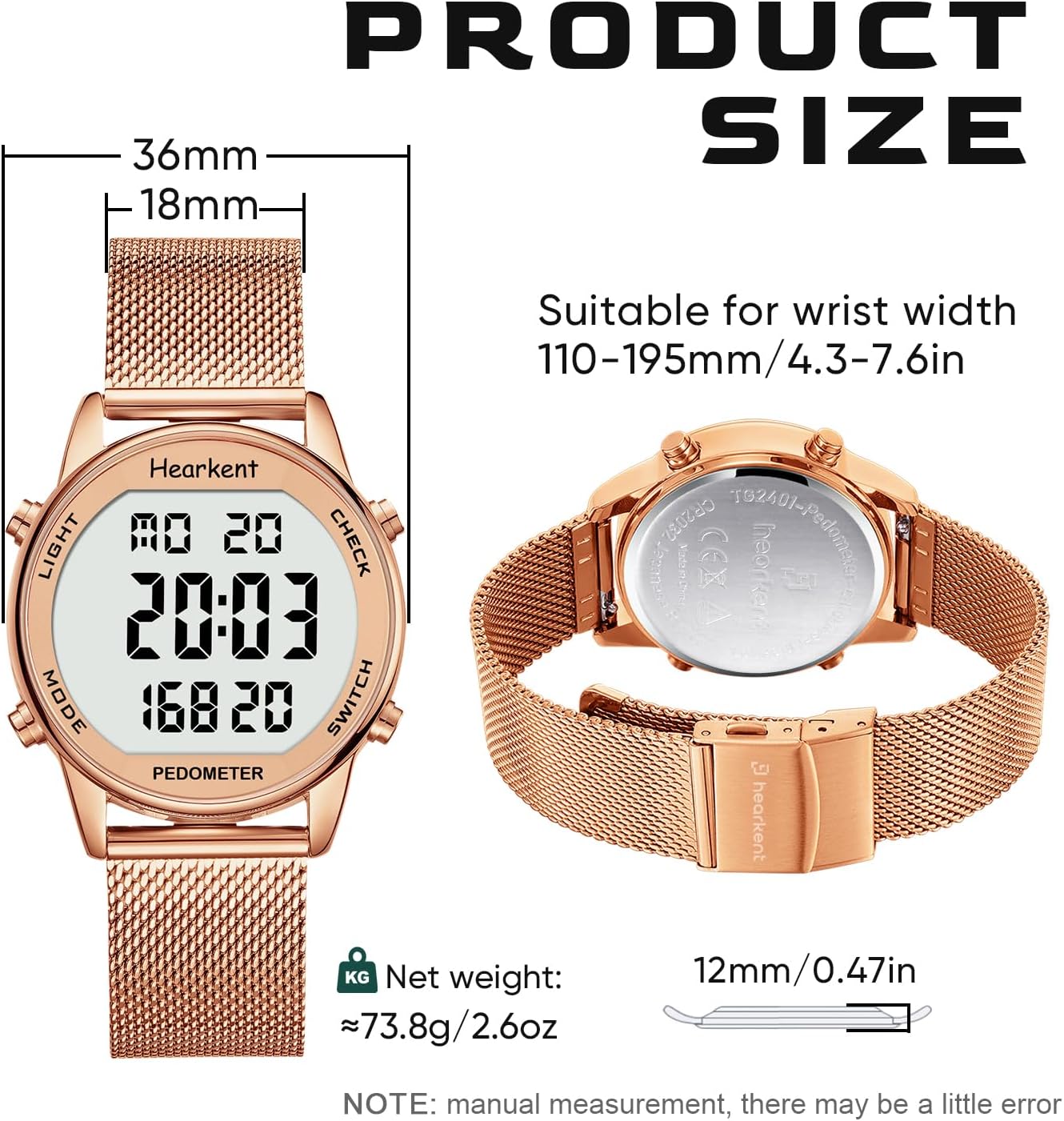 Detalle de Hearkent Pedometer Watch for Women: Non-Bluetooth Fitness Tracker with 30m Waterproofing