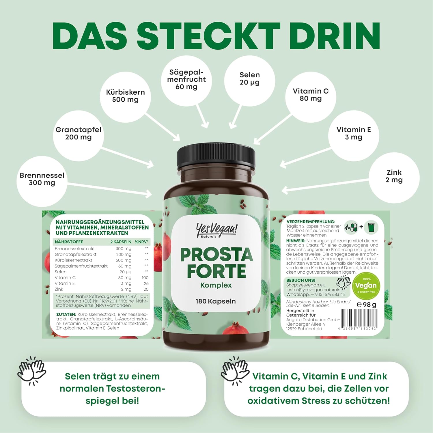 Thumbnail 1 de Prosta Forte Kapseln hochdosiert (180 Kapseln) von Prosta – vegan, mit Kürbiskern-, Brennnessel- und Granatapfel-Extrakt