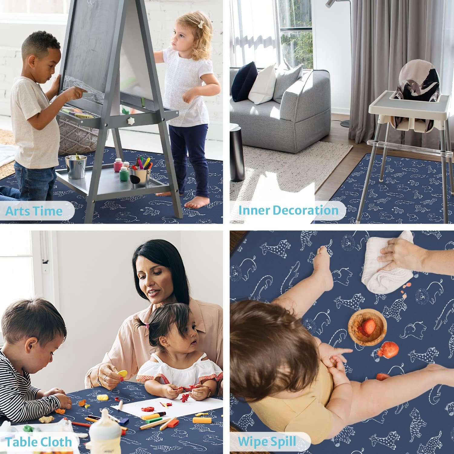 Detalle de Blissful Diary Safari Baby Splat Mat for Under High Chair (128 x 128 cm) – Waterproof, Anti-Slip and Washable