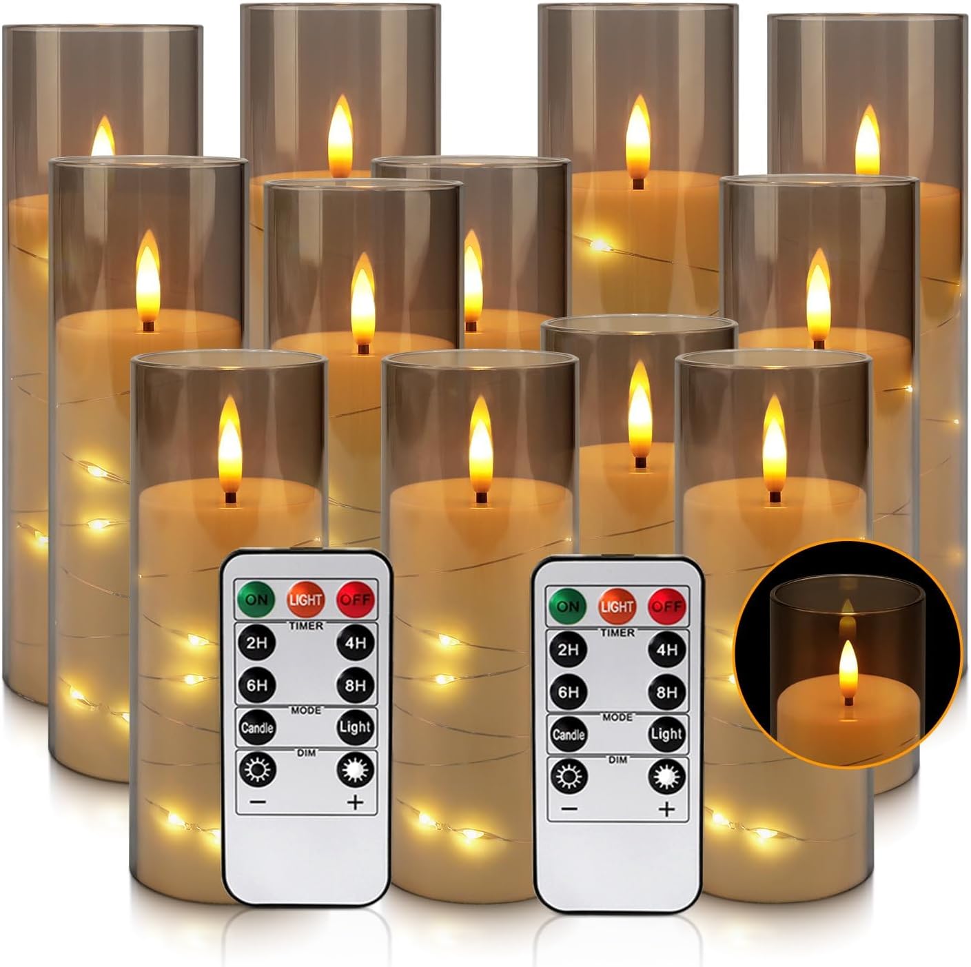 Detalle de CAKETYCG RXZER23 Flameless LED Candles, 12-Pack with Gray Acrylic and Remote