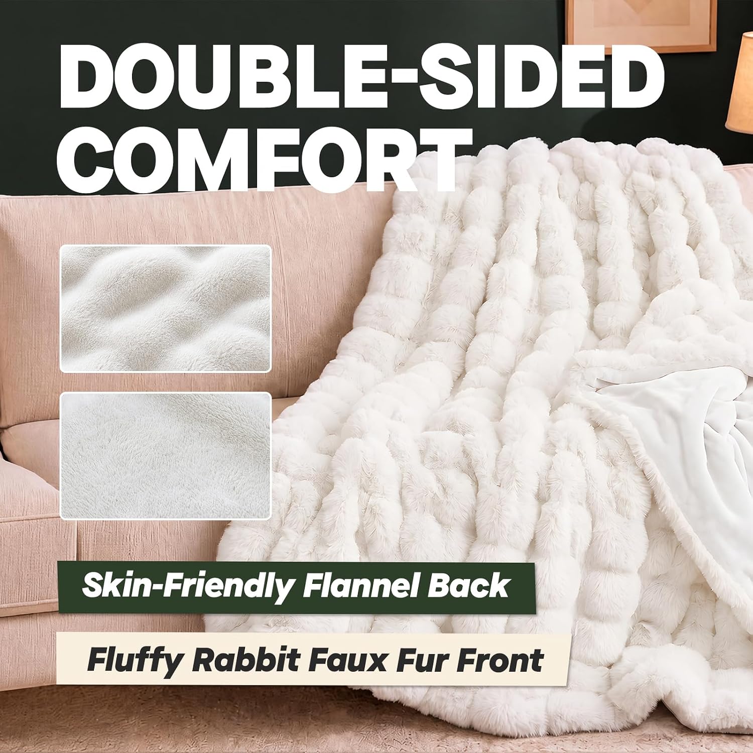 Detalle 1 de Warmrest WR-POPRA50-WHITE Heated Throw Blanket, 9 Heat Settings, White Faux Fur