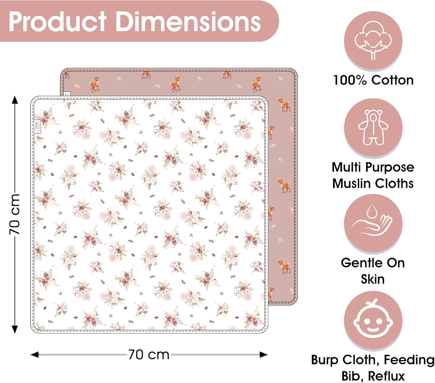 Thumbnail 5 de Lex Collection Large Muslin Cloths 70 x 70 cm 🧣