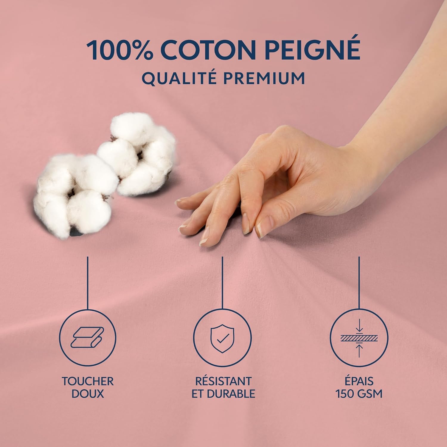 Thumbnail 1 de Dreamzie Drap Housse 160x200 cm — Jersey 100% coton premium, hypoallergénique, Oeko-Tex, rose
