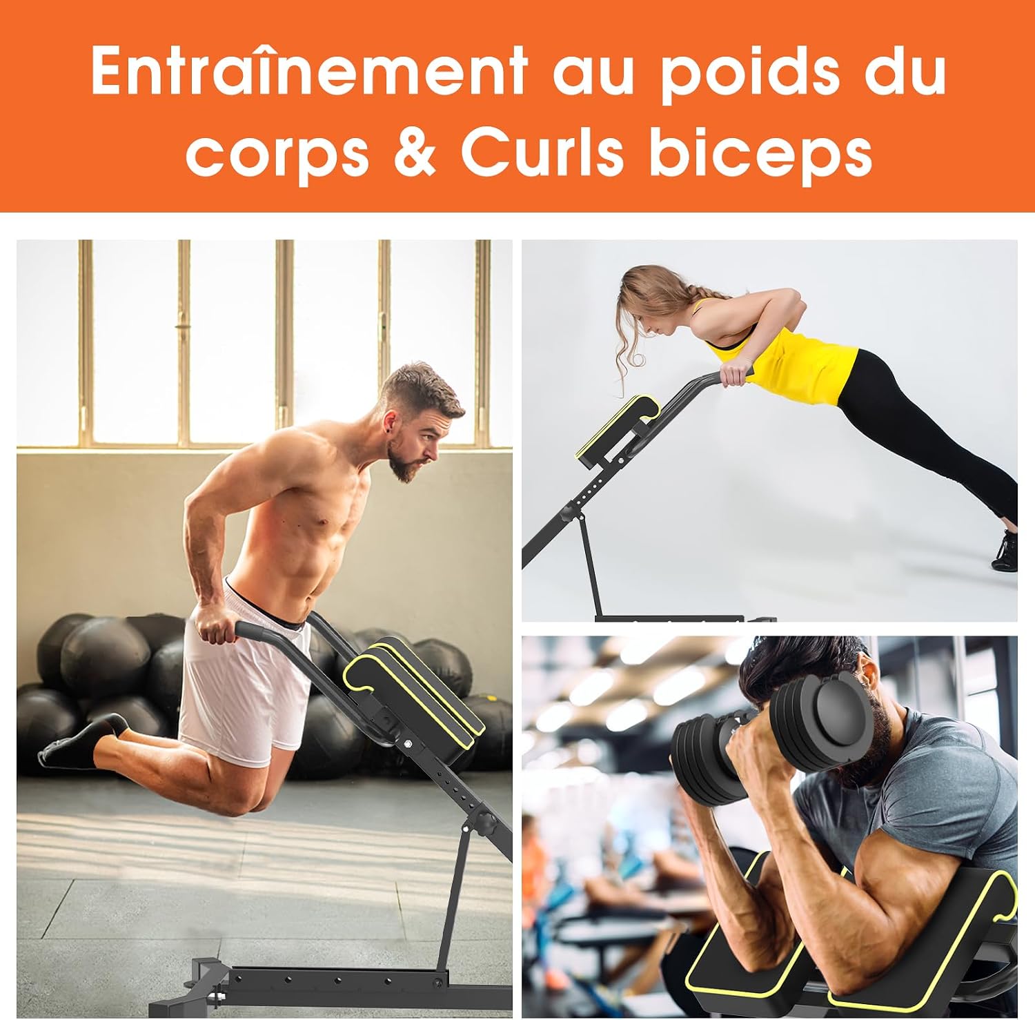 Detalle 2 de DH FitLife Chaise romaine 5-en-1 pliable pour hyperextensions, dips et abdominaux (jusqu’à 150 kg)