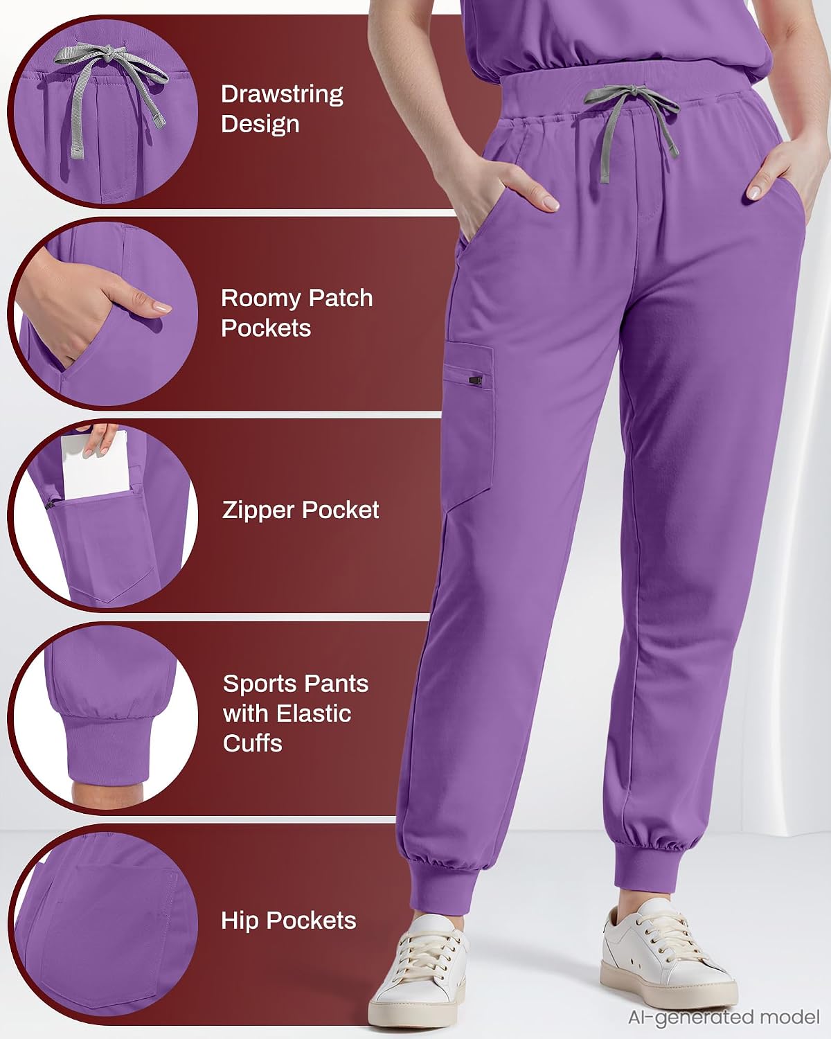 Detalle 2 de Eipnare Women's V-Neck Jogger Scrub Set, 9 Pockets, Stretch Fabric