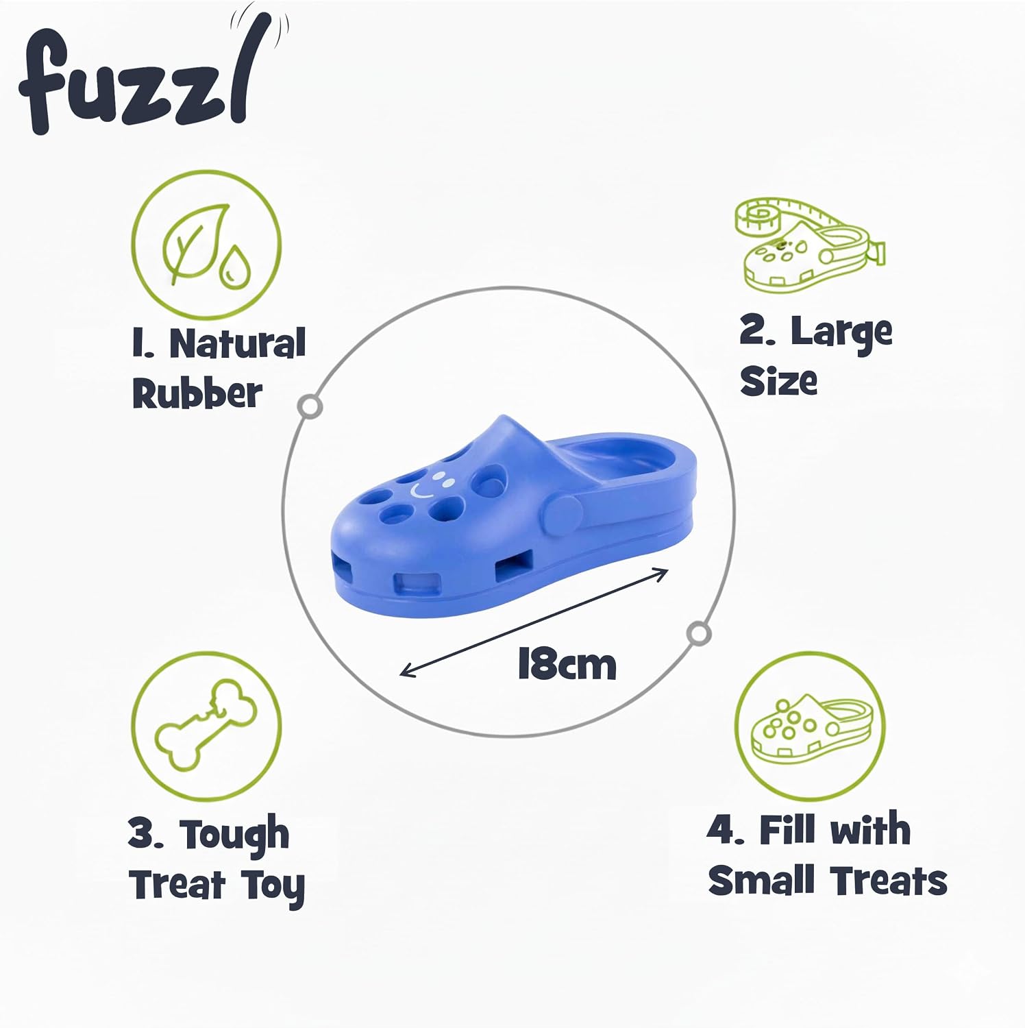 Detalle de Fuzzl Clog Treat Toy for Dogs – natural rubber interactive enrichment feeder (blue)