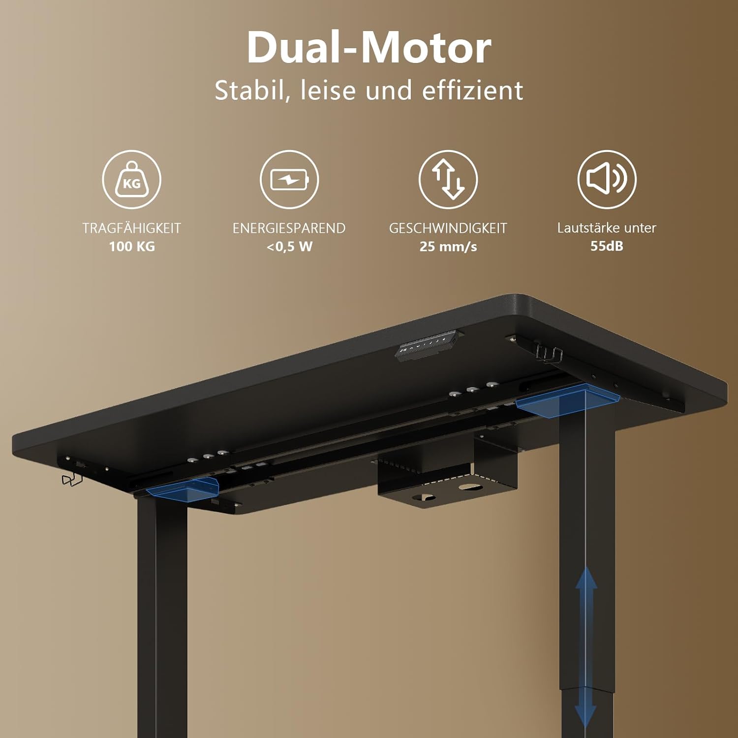 Thumbnail 2 de TRIUMPHKEY höhenverstellbarer Schreibtisch mit Dualmotor, 200x80 cm, Touchscreen & USB-A (schwarz)