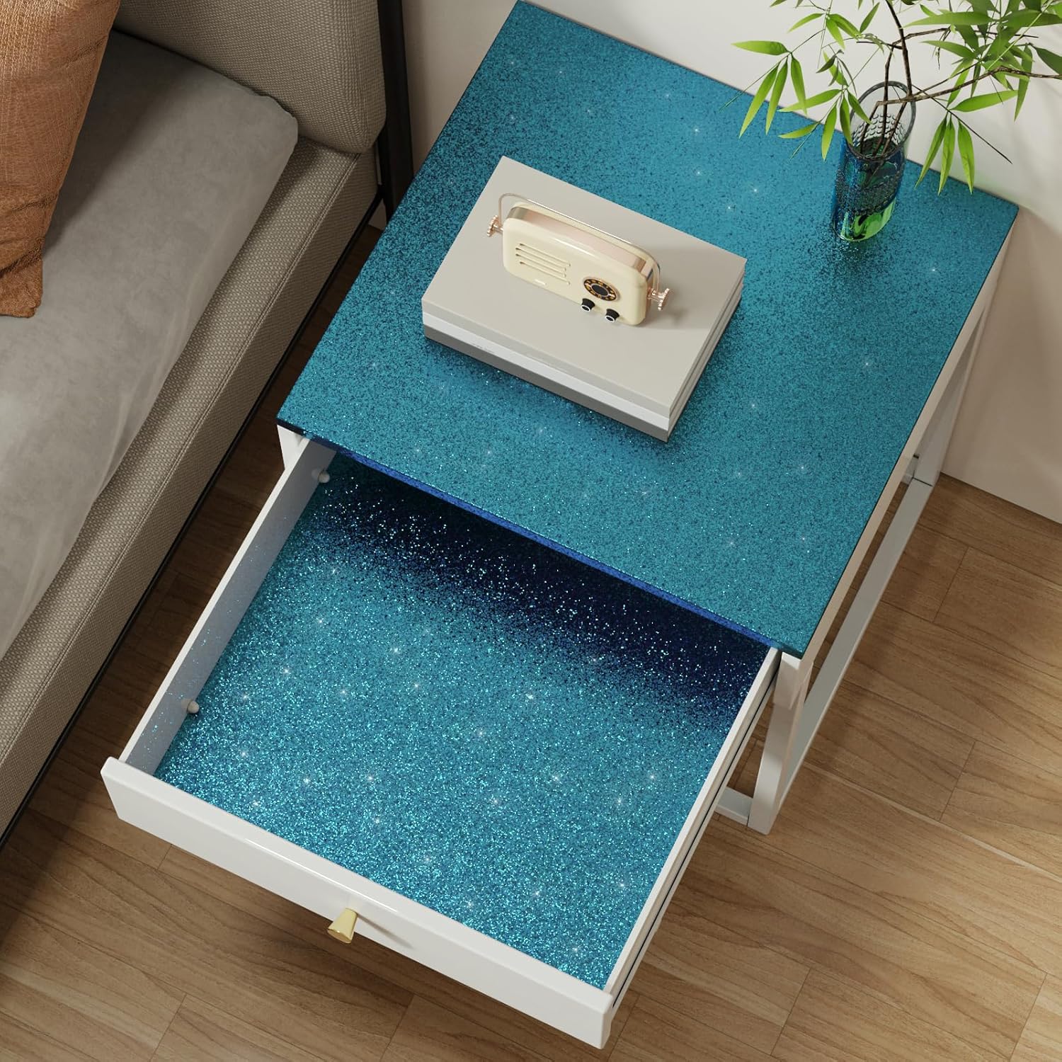 Thumbnail 2 de VaryFloral Lake Blue Chunky Glitter Wallpaper 30cm x 300cm – Self-Adhesive Vinyl Wrap