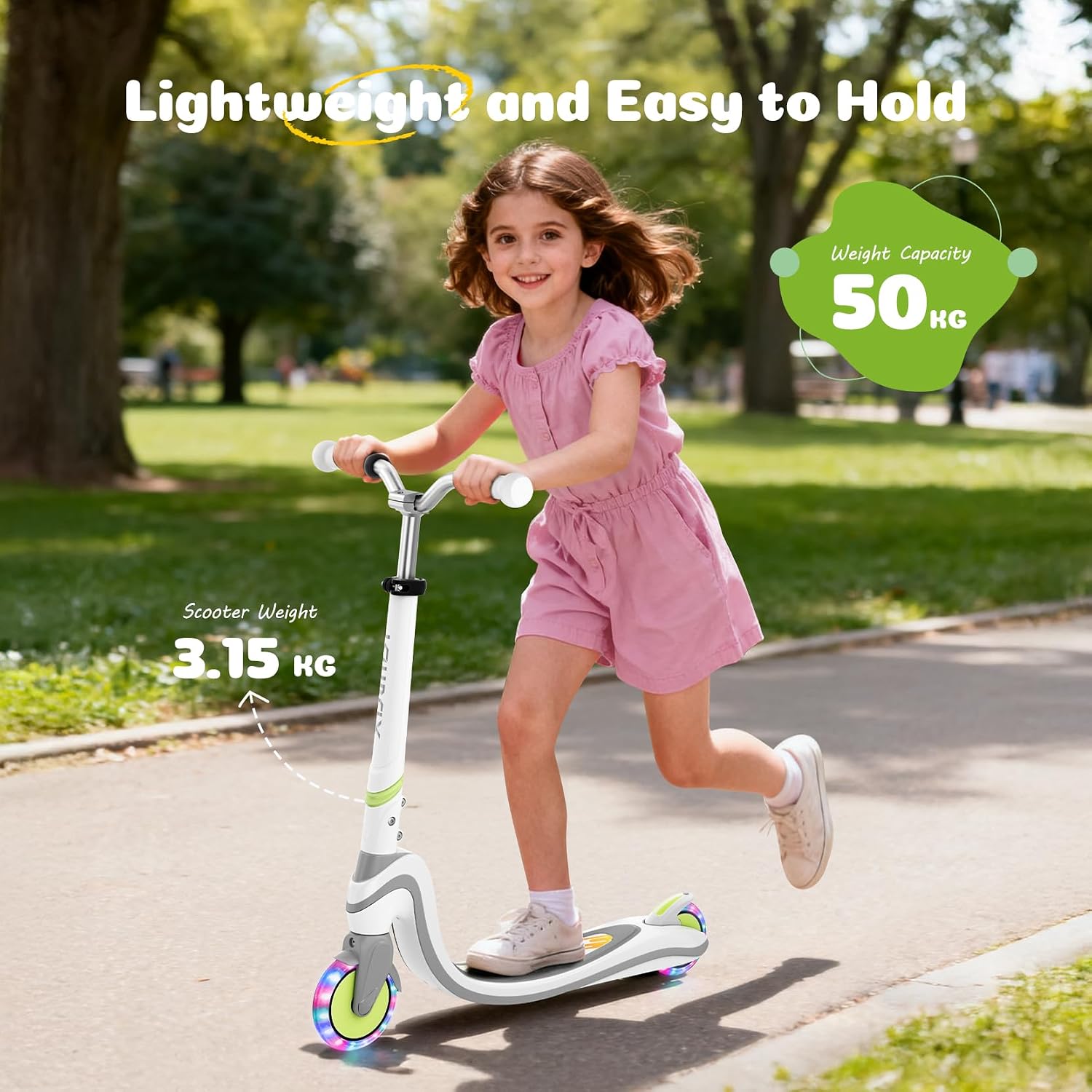 Detalle 2 de TONBUX Kinderroller (3–12 Jahre) mit Beleuchtung am Trittbrett, 3-stufig höhenverstellbar und PU-Rädern