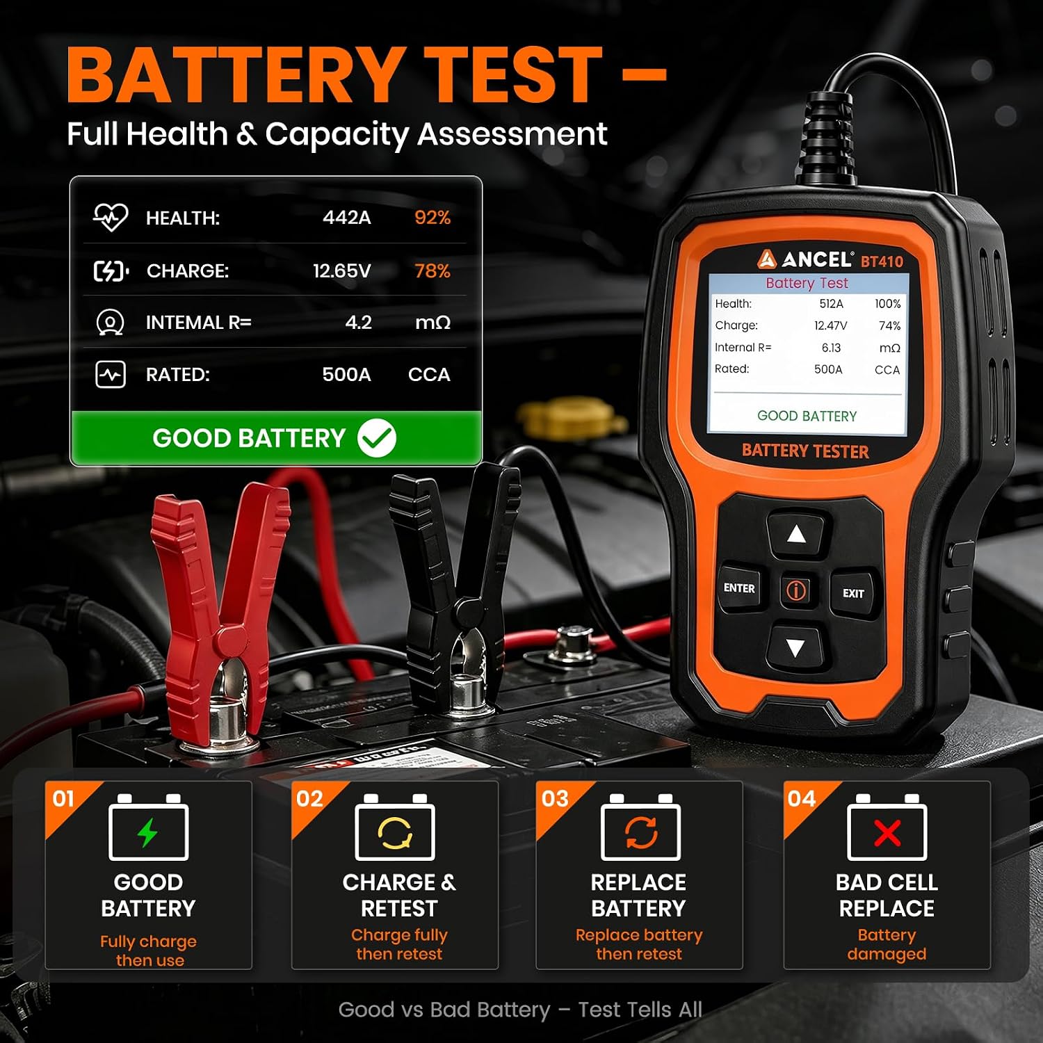 Thumbnail 6 de ANCEL BT410 12V/24V Car Battery Tester – 4-in-1 Professional Battery, Cranking, Charging & Voltage Tester