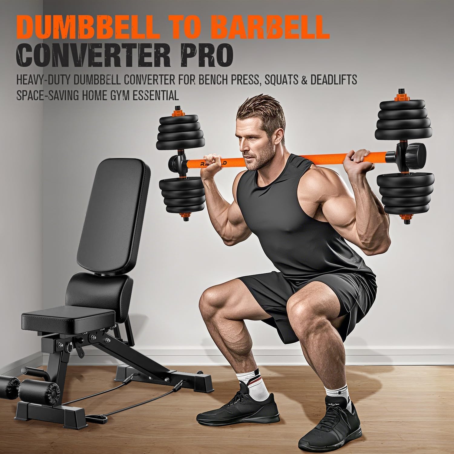 Detalle de Rawaild Dumbbell Converter Bar with Foam Handle and Rotating Lock