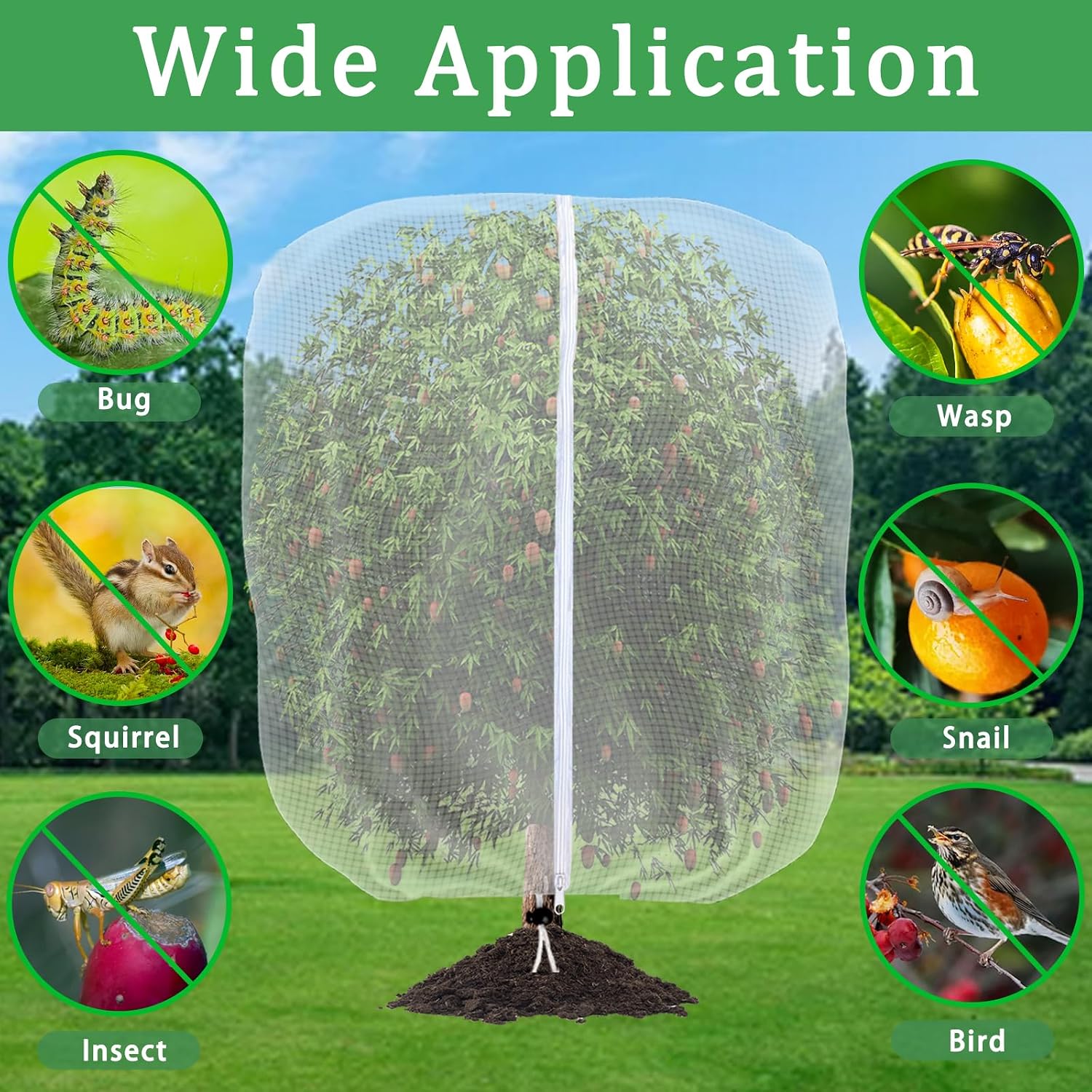 Thumbnail 3 de 2Pack 3x3m Insect Netting Bag with Zipper and Drawstring – Fruit Tree Netting for Protecting Blueberry Flowers and Plants