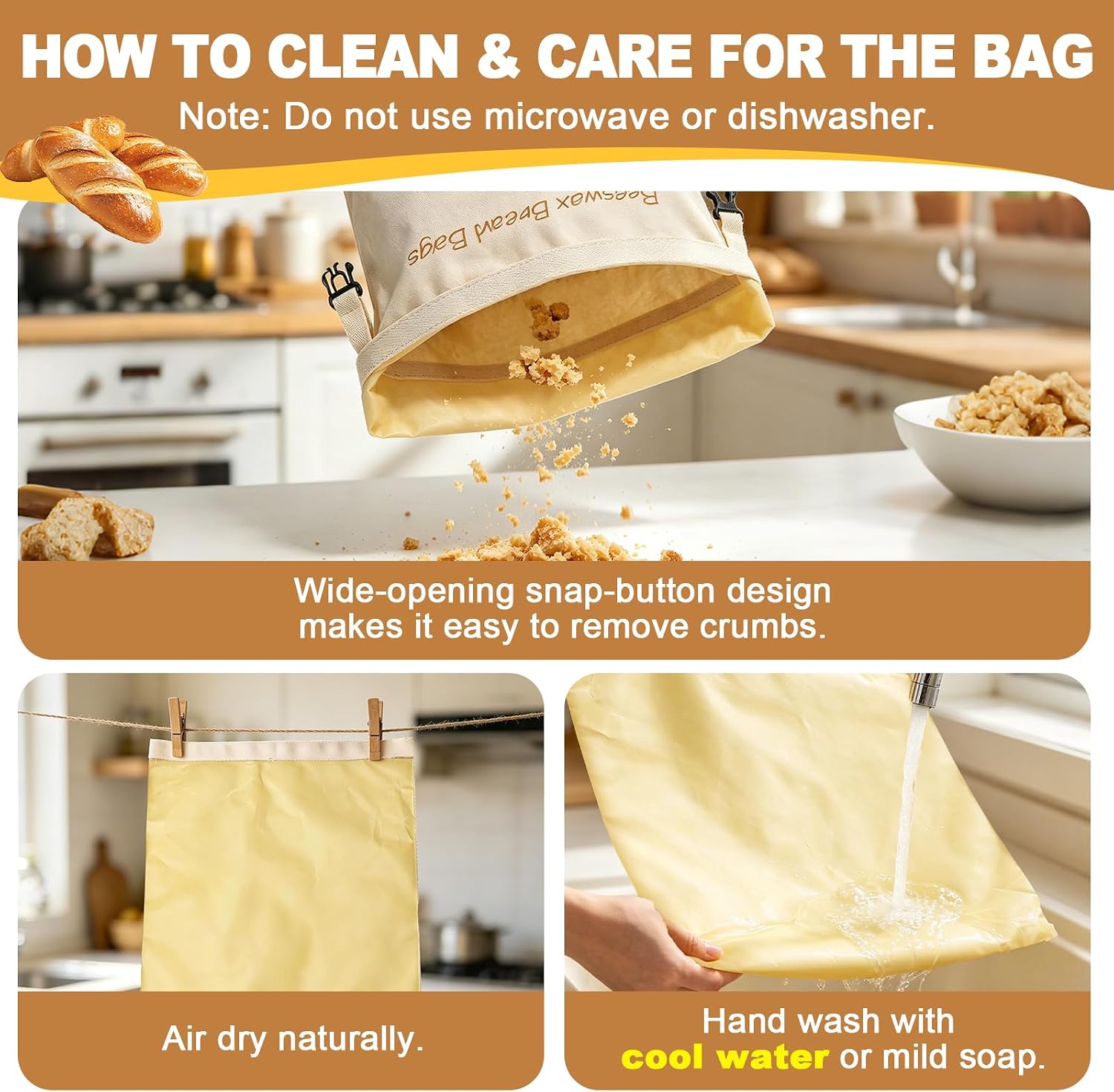 Thumbnail 2 de Beeswax Bread Bag for Homemade Loaves (17x13 in) – Linen, Reusable & Freezer Safe