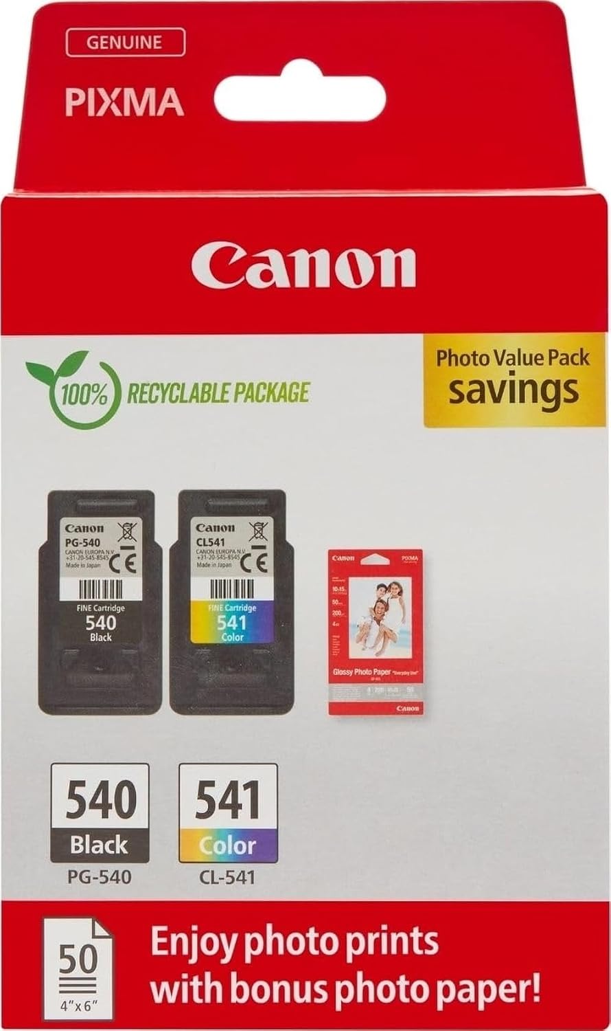 Detalle de Canon PG-540 + CL-541 Fine Cartouches d'encre d'origine + Papier Photo — Pack économique pour impressions photo