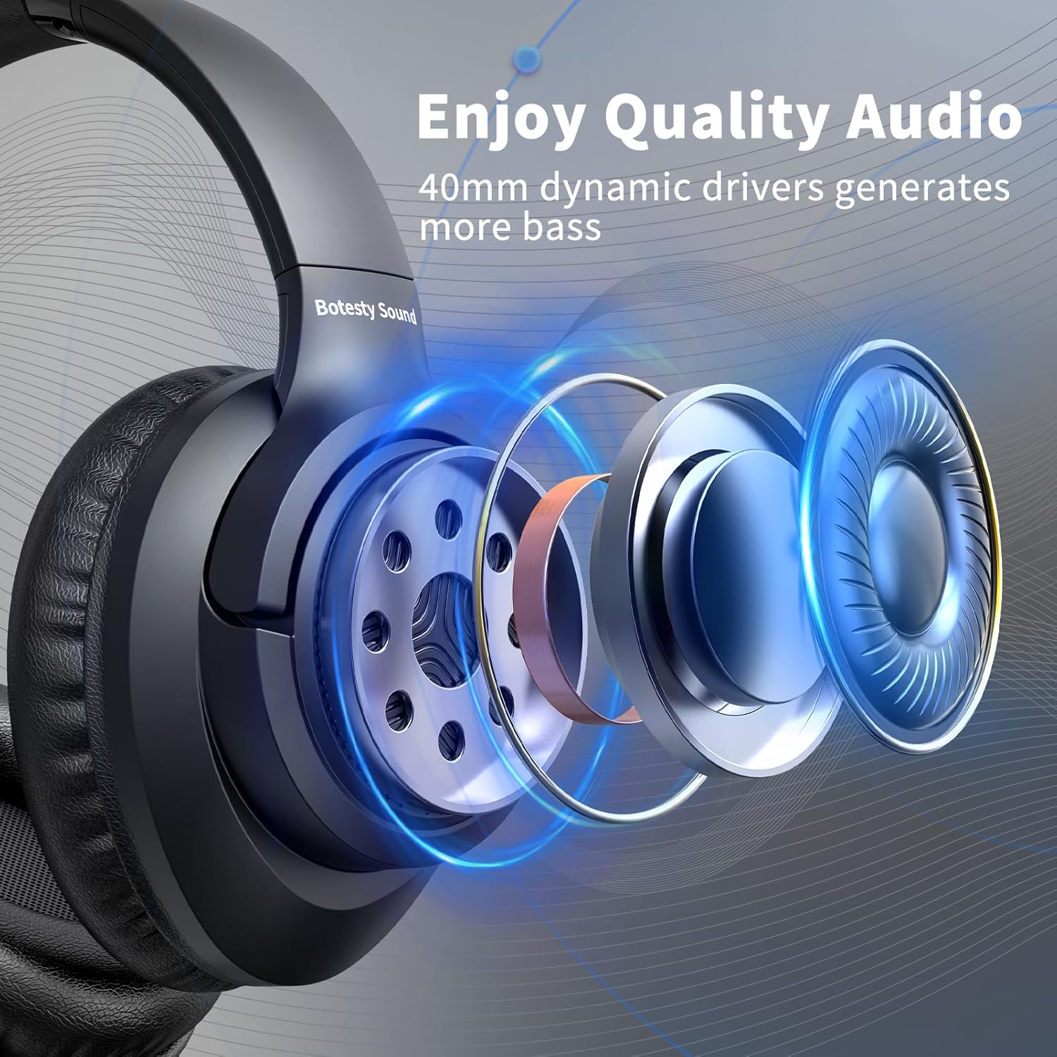 Thumbnail 6 de Botesty Sound Wired Headphones with Microphone – Over-Ear, Foldable, 3.5mm, 4.9ft Nylon Cord (Black)
