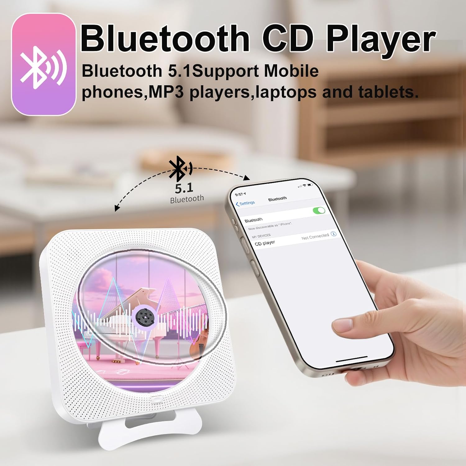 Detalle de Canareen cd player bluetooth-cd-speler met FM-radio, USB en stofkap