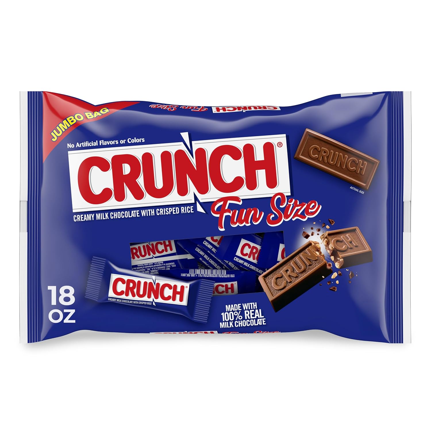 Detalle de CRUNCH Fun Size Candy Bars, 18 oz Bag of Milk Chocolate with Crisped Rice