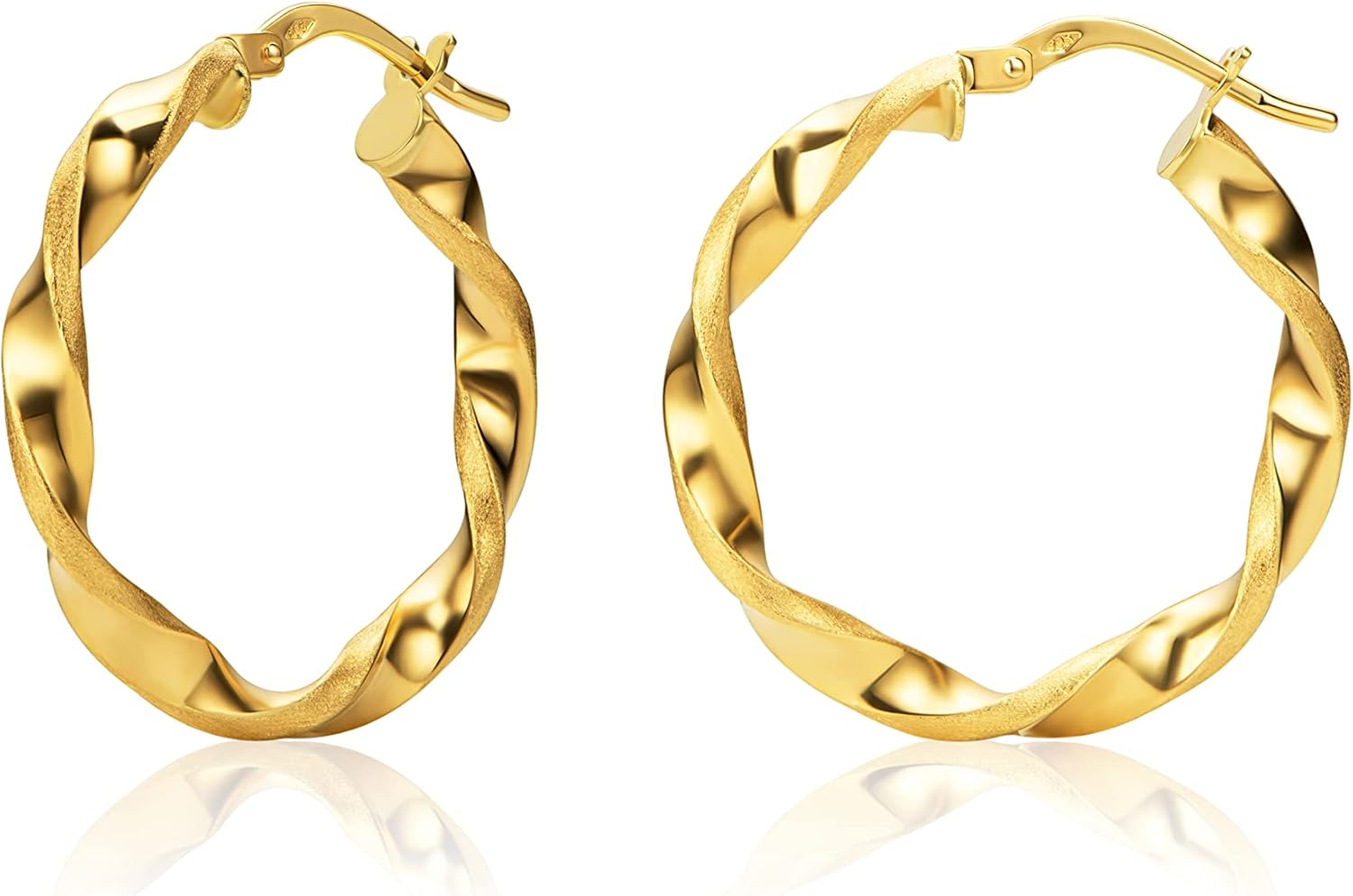 Detalle de PRI15M - Boucles d’oreilles créoles italiennes en or 14 carats, petites torsadées partiellement mates