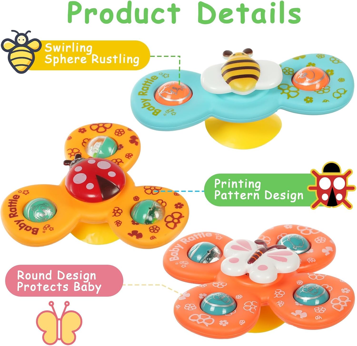 Thumbnail 1 de Ainiv 3PCS Suction Cup Spinner Toy Set – sensory spinners for babies and toddlers