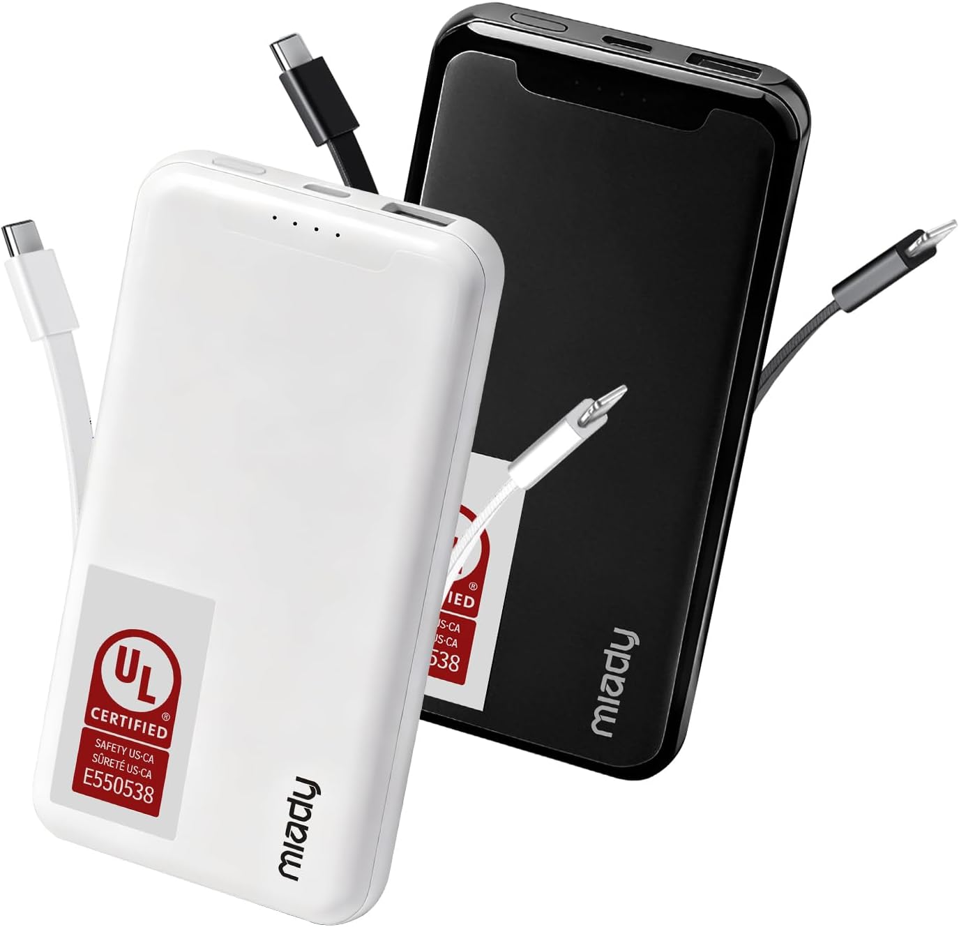Detalle de Miady M8339 2-Pack 10,000mAh Slim Power Banks with Built-In Cables