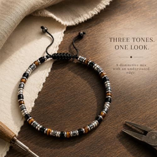 Detalle 2 de Lueaurra Natural Stone Bracelet for Men, Adjustable Handmade Crystal Design
