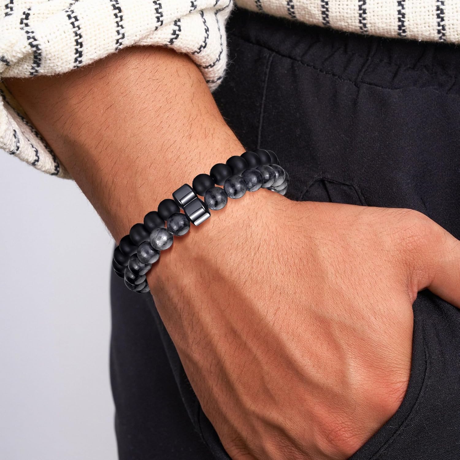 Thumbnail 1 de Bracelet MOROTOLE œil de tigre homme 8 mm (lot de bracelets) pierres naturelles ajustables