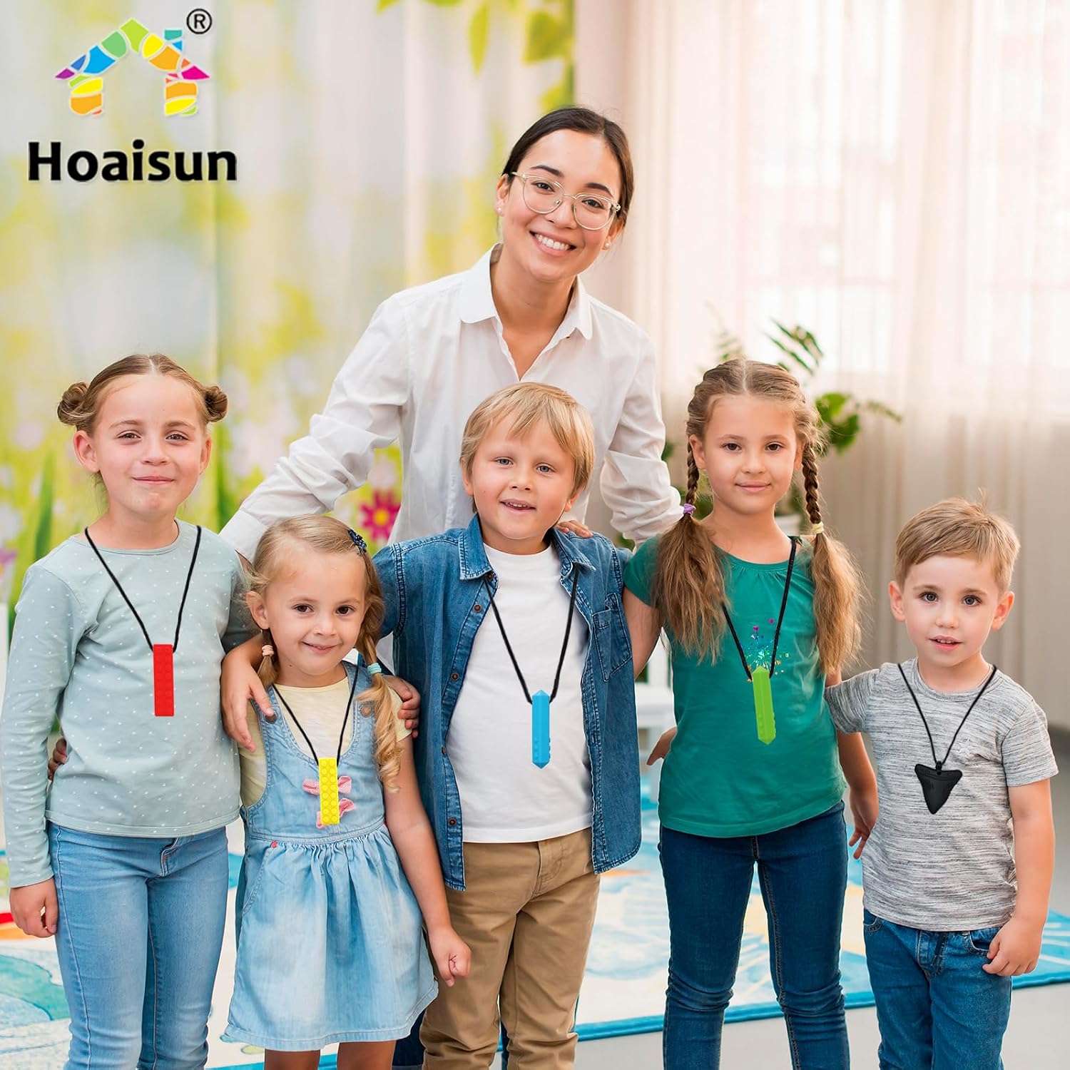 Thumbnail 6 de Kau-Halsketten für sensorische Kinder (6er-Set) aus lebensmittelechtem Silikon – zum Kauen bei ADHS, Autismus & SPD