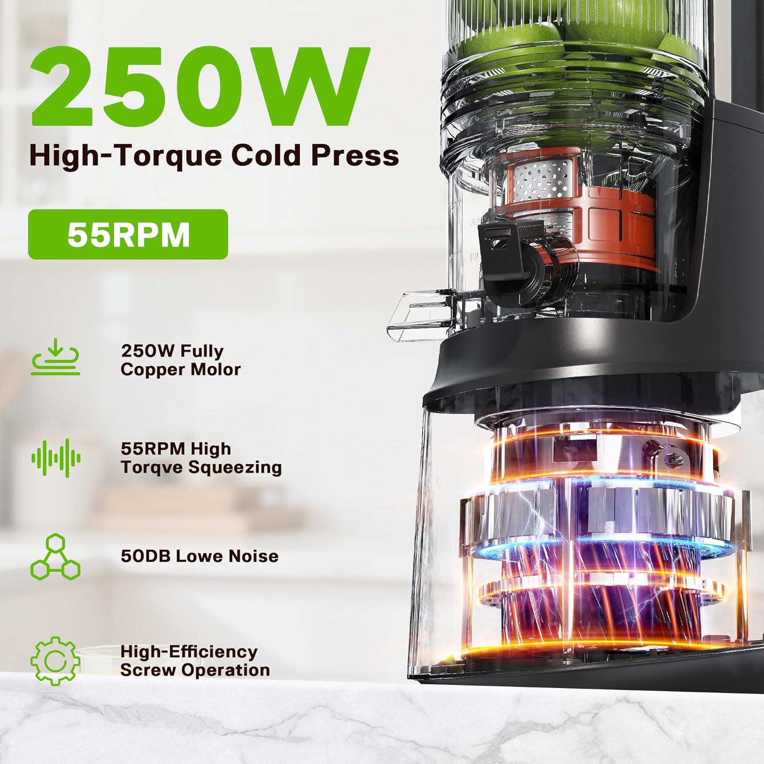 Detalle de Cold Press Juicer with 5.3-Inch Wide Feed Chute (Slow Masticating, Gray)