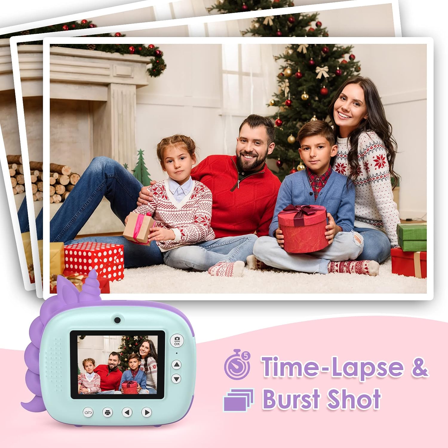 Detalle de HiMont Kids Camera Instant Print (Green) – digital camera with no-ink instant B&W prints, 32G TF card & DIY pens