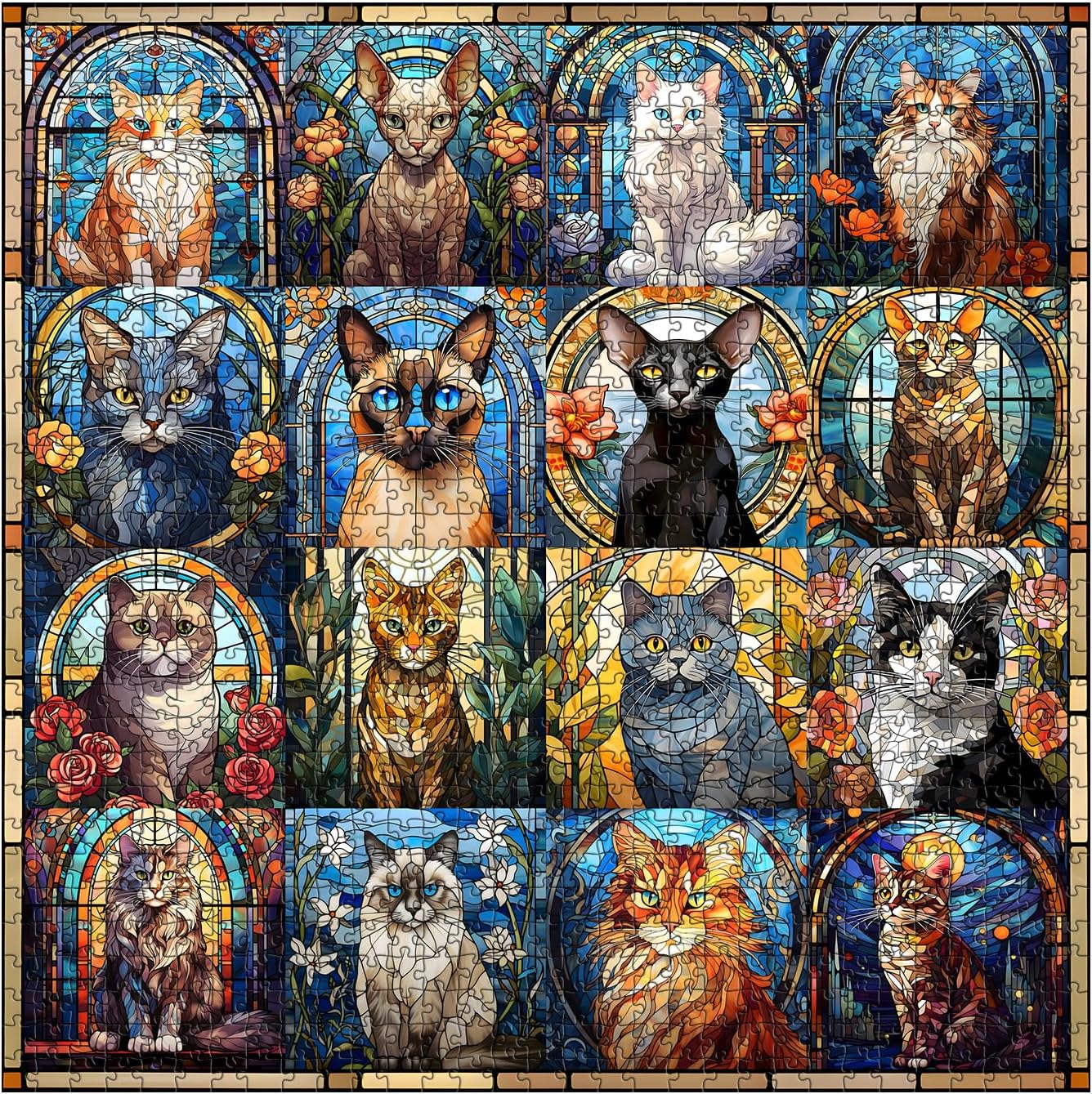 Thumbnail 1 de Stained Glass Puzzle Cat Puzzles for Adults – 1000 pièces, vitrail coloré avec 16 chats