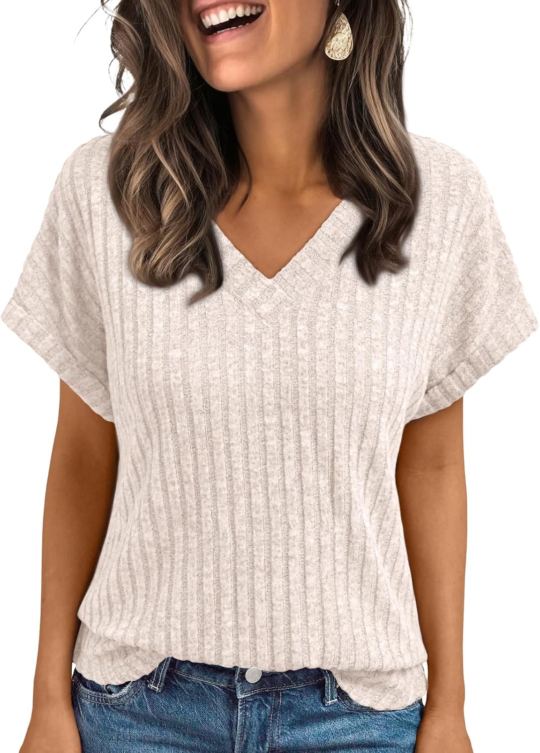 Detalle de AUTOMET Summer V-Neck Tunic Sweater Blouse for Women