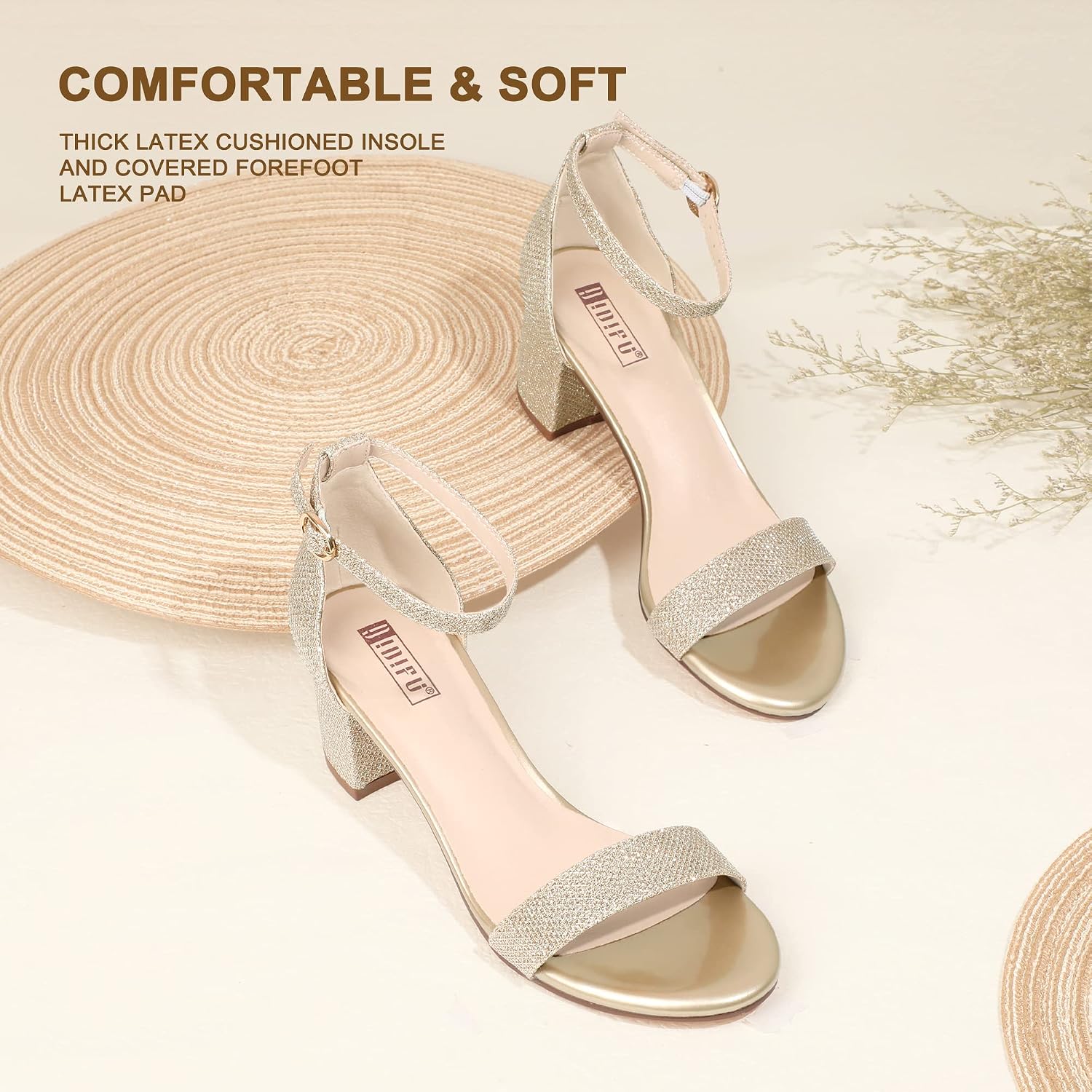 Detalle de IDIFU IN2COOKIELO Women's Low Block Heel Sandals with Ankle Strap