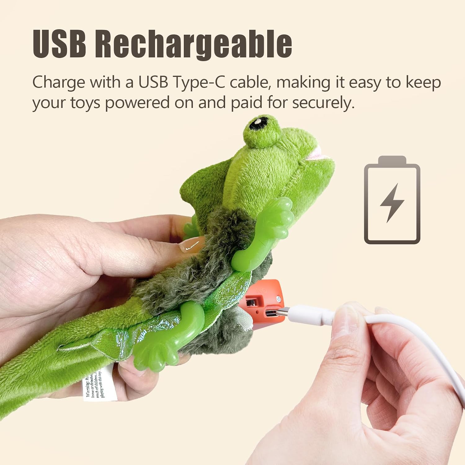Detalle 2 de Migipaws touch-activated flapping chirping lizard kitten toy (USB rechargeable)