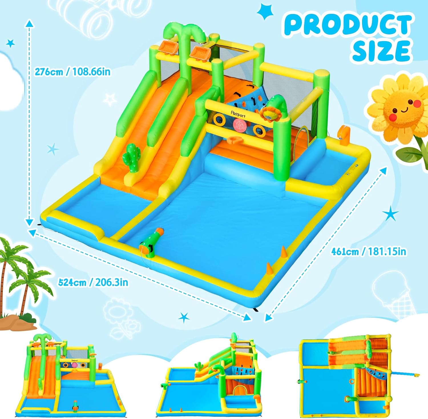 Detalle de FBSPORT Inflatable Bounce House Double Water Slide with Splash Pool and 750W Blower