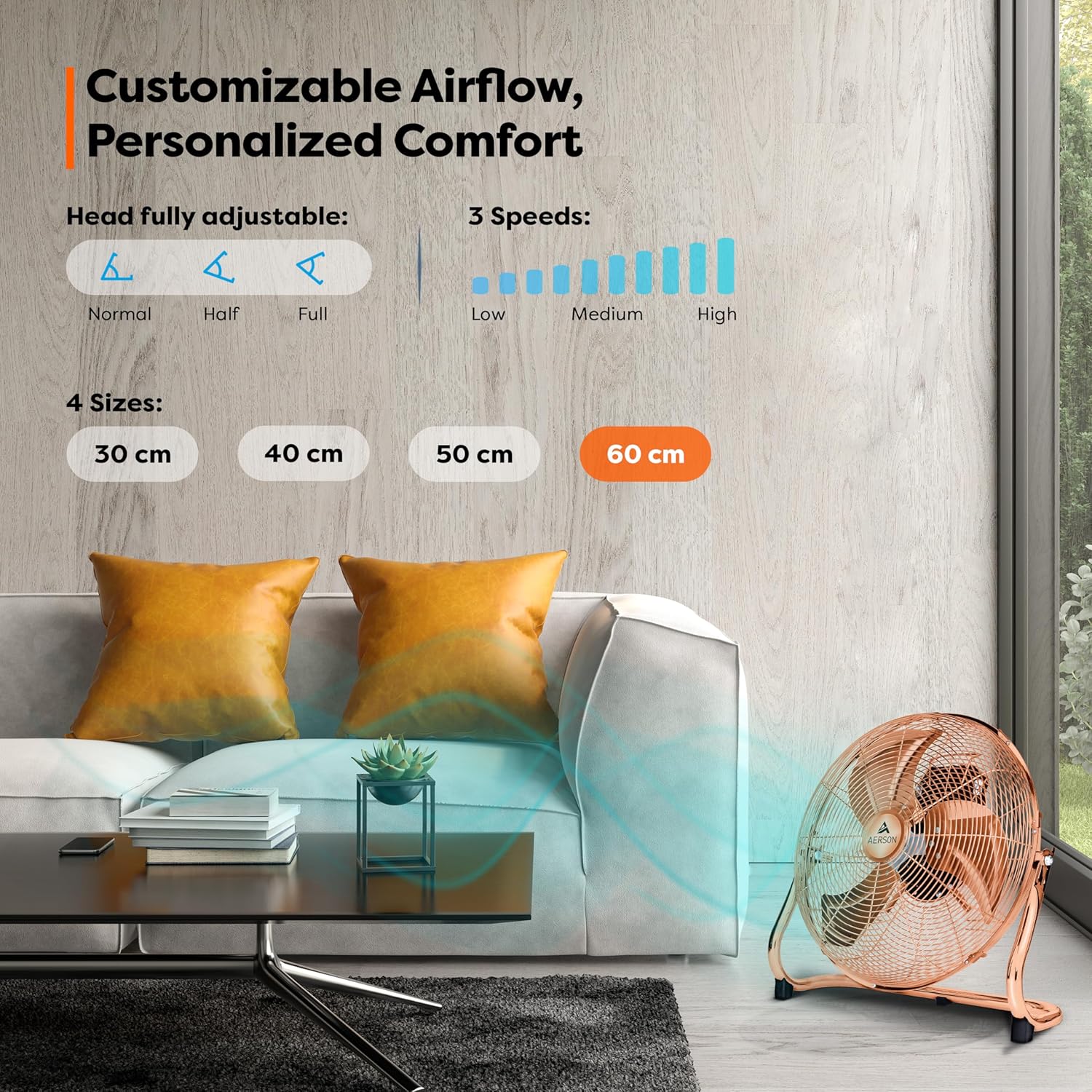 Thumbnail 1 de TRESKO AERSON ventilatore da pavimento 60 cm con 3 livelli di potenza e inclinazione fino a 110°