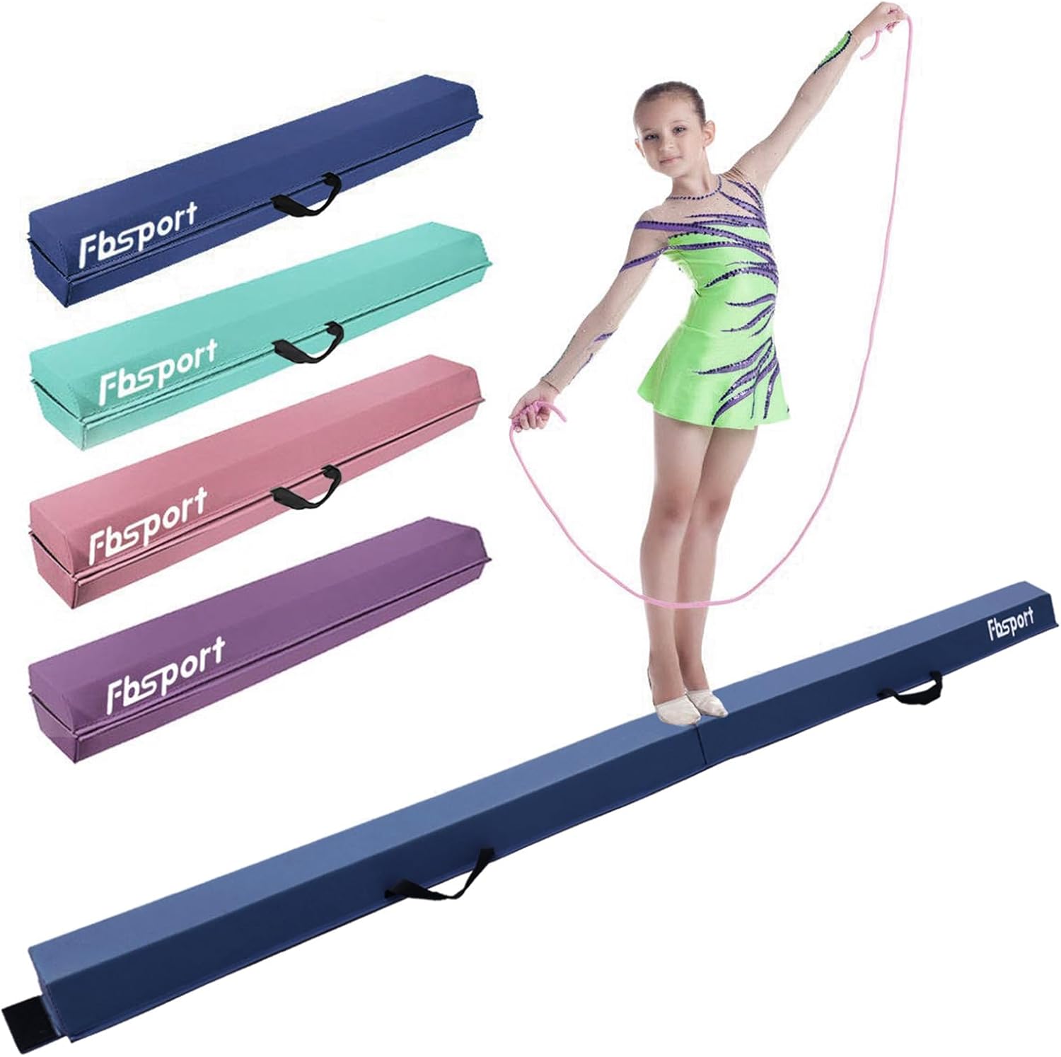 FBSPORT Gymnastics Folding Balance Beam (240/270/300 cm) in PU Leather with Anti-Slip Base