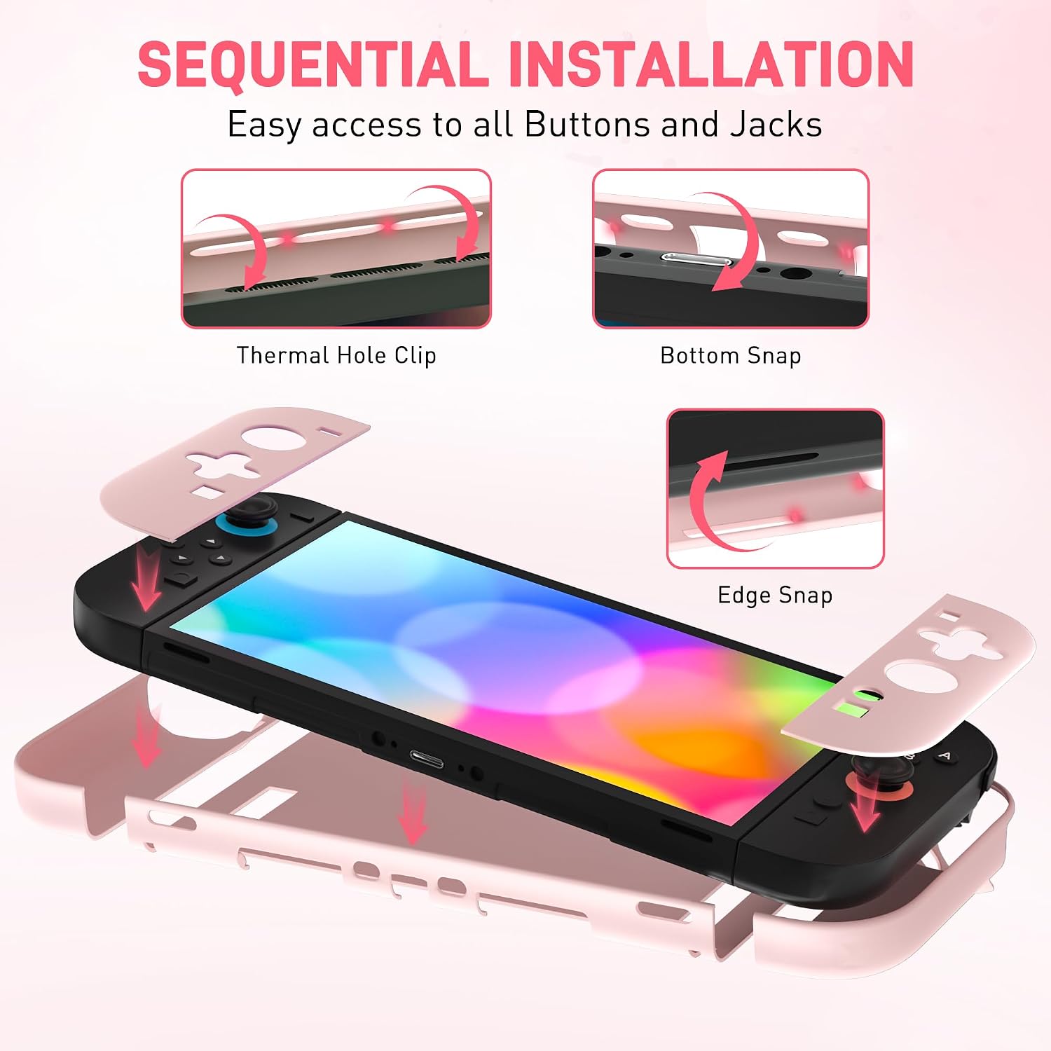Detalle 2 de GLDRAM 01 Pink Hard-Shell Case for Nintendo Switch 2, Dockable Design