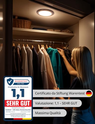 Detalle 2 de Combuh Lampada a Batteria con Sensore di Movimento e Controllo Remoto – Plafoniera LED Senza Fili per Garage e Spazi Privati