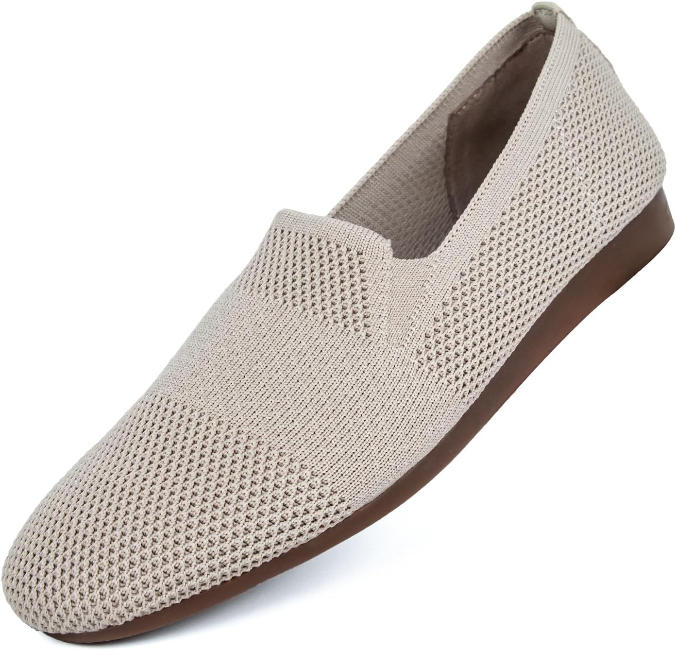 Detalle de Puxowe Damen Ballerina Slip On Strick – bequeme Runde-Zehe Ballerinas aus atmungsaktivem Mesh-Strick