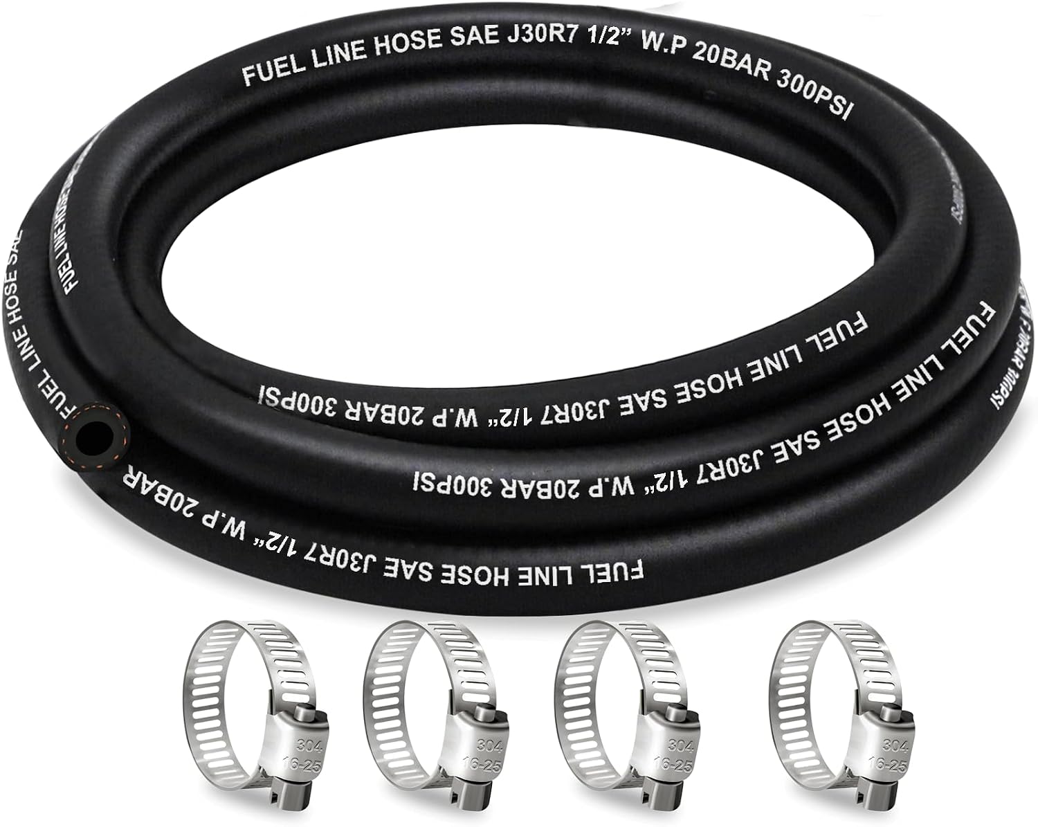 HOUSUN 1/2 Inch ID Fuel Line Hose, 300 psi, 5 ft with 4 Clamps
