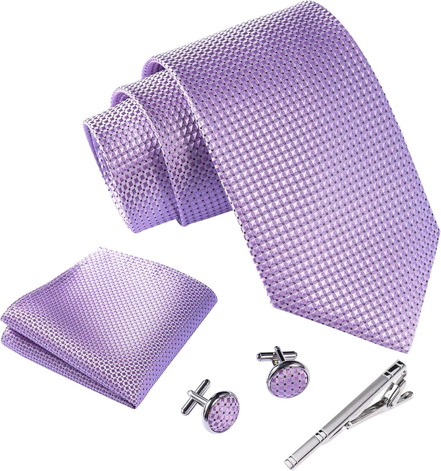 Detalle de Coffret cravate homme Massi Morino Morino 5-en-1 (cravate, mouchoirs, boutons de manchette et pince à cravate)