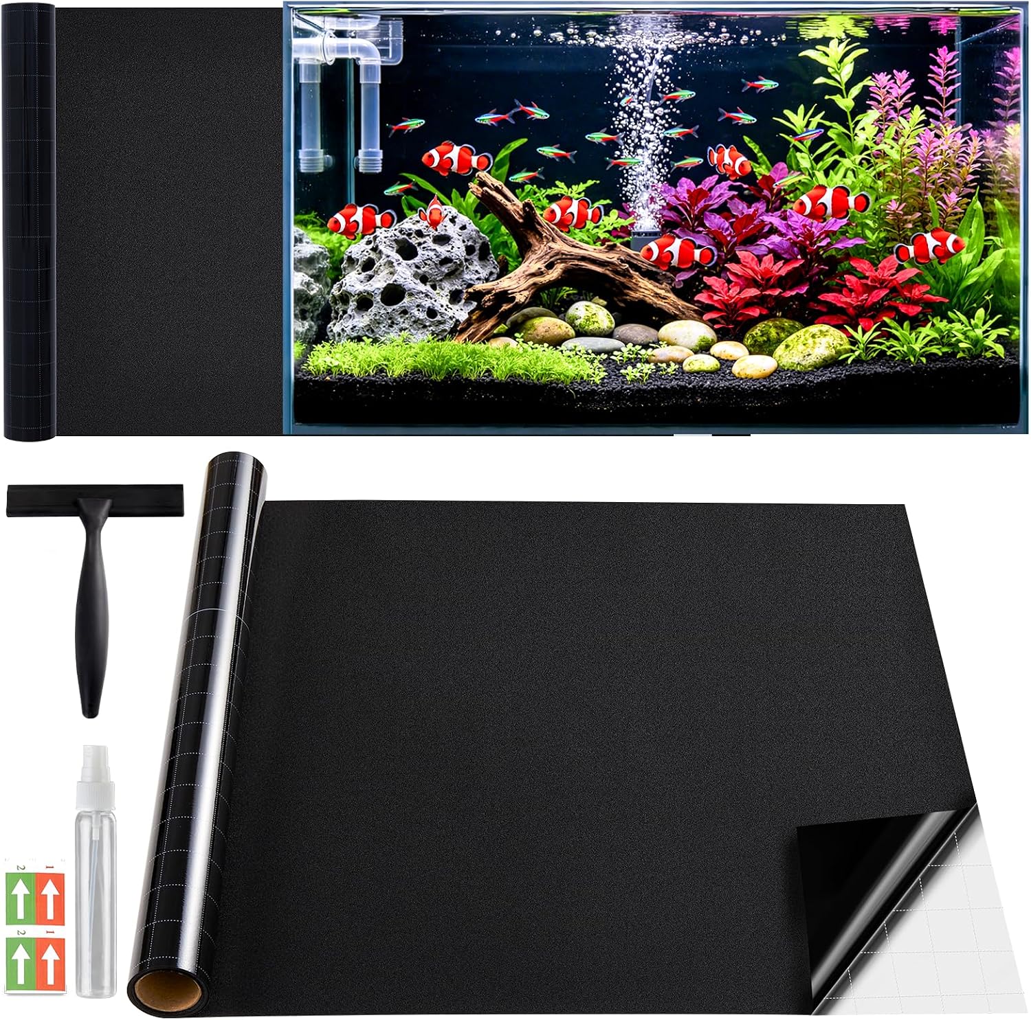 Lifetree Black Aquarium Background: Static Cling Backdrop with Full Installation Kit (75 × 200cm)