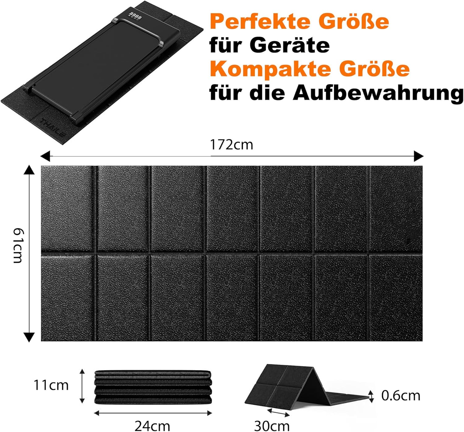 Thumbnail 2 de Laufbandmatte 172 x 61 cm, 6 mm Dicke – faltbar, hochdichte PVC Unterlage für Geräteschutz und Schalldämmung