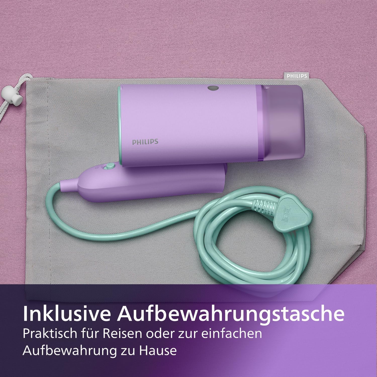 Detalle de Philips 3000-Serie Tragbarer Dampfglätter STH3010/30 – 1000 W, 20 g/min, 100 ml Wassertank