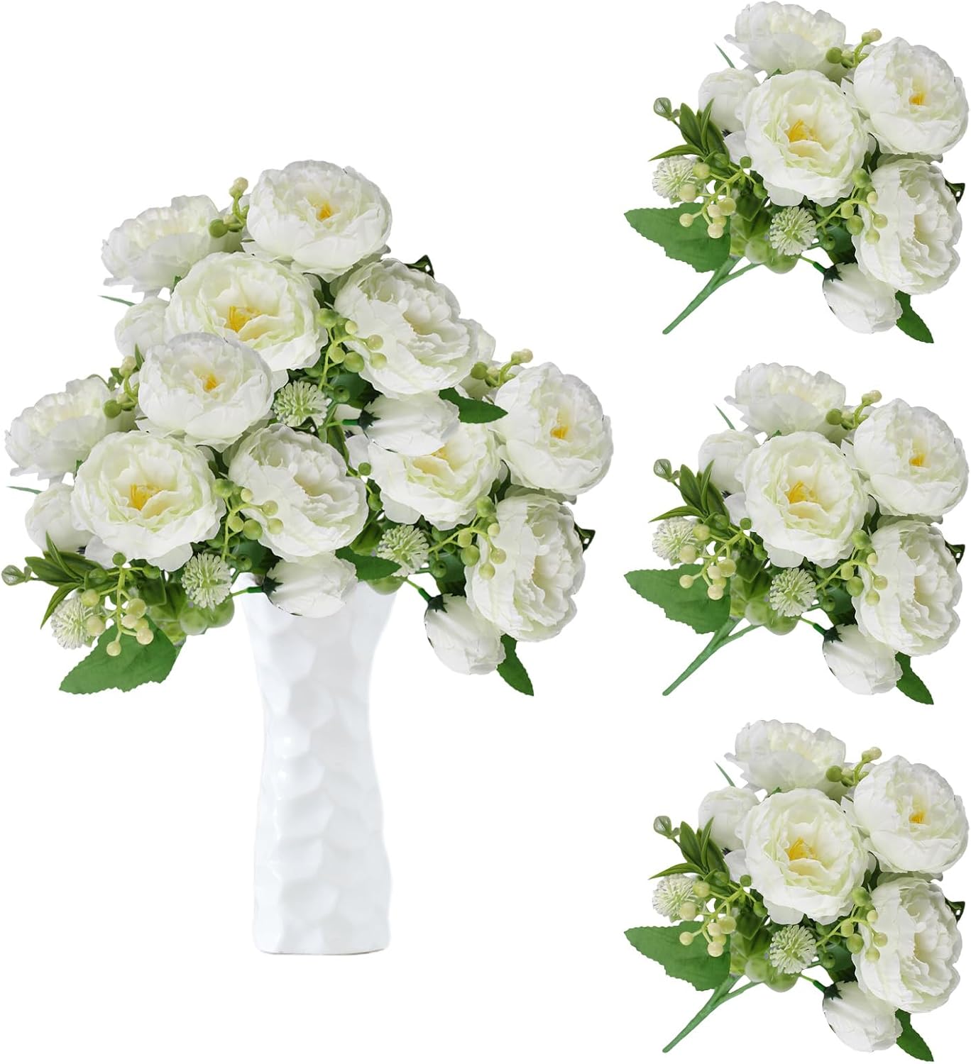 Detalle de astylishome 3-Pack Red Rose Artificial Flowers with Stems – Silk Craft Roses for Decor