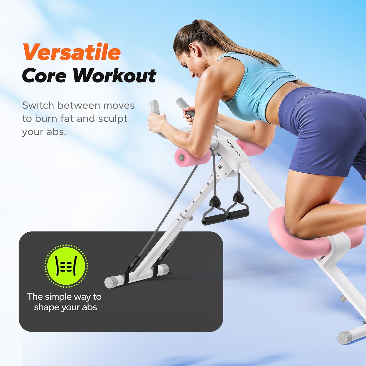 Detalle de MERACH Ab Machine, Adjustable Foldable Trainer with LCD Monitor, 440 lb Capacity
