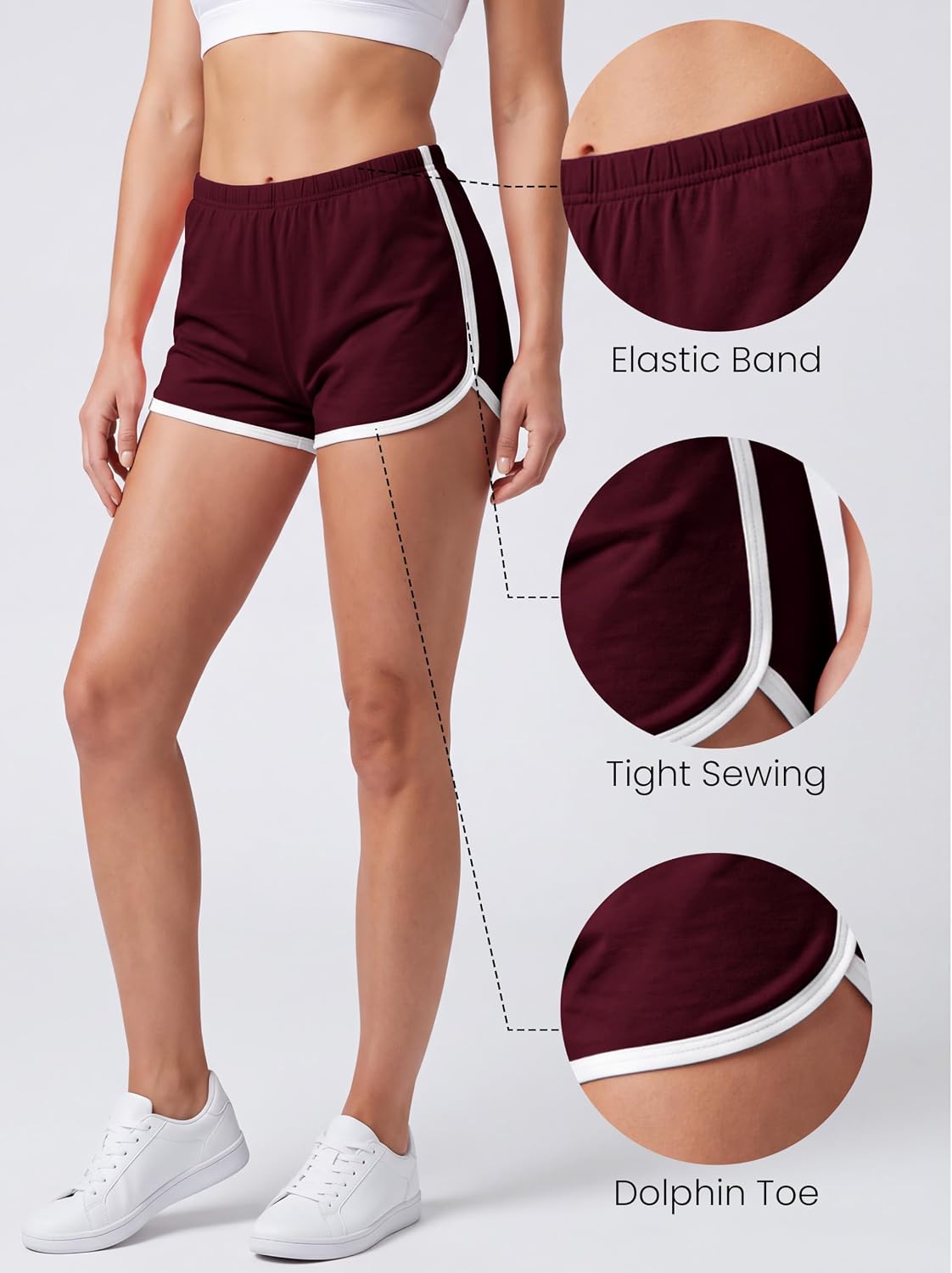 Detalle de URATOT 7 Pack Women’s Cotton Shorts with Dolphin Cut – Multi-Color, Breathable Lounge & Workout Shorts