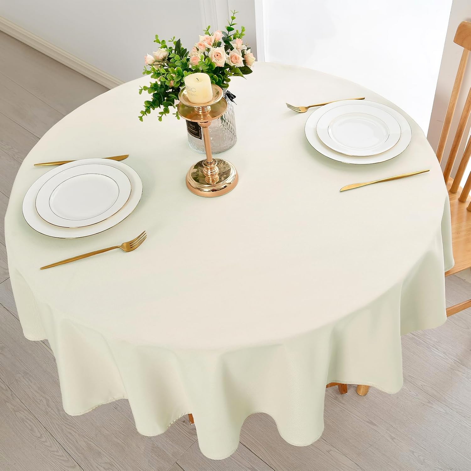 Detalle 2 de DWCN DWEU-YZBPWN-71-43 rond tafelkleed van polyester, champagne, 180 cm